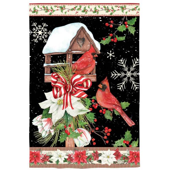 Photo of Cardinal Winter Visit Suede Garden Flag