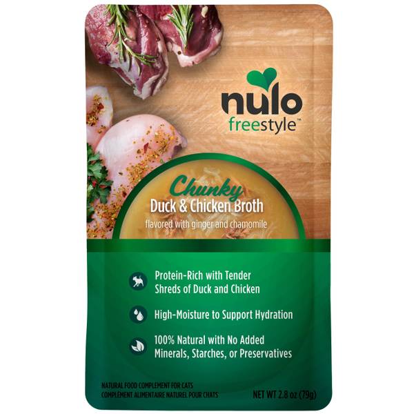 Photo of 24-Count, 2.8 oz FreeStyle Chunky Duck & Chicken Broth for Cats Pouch
