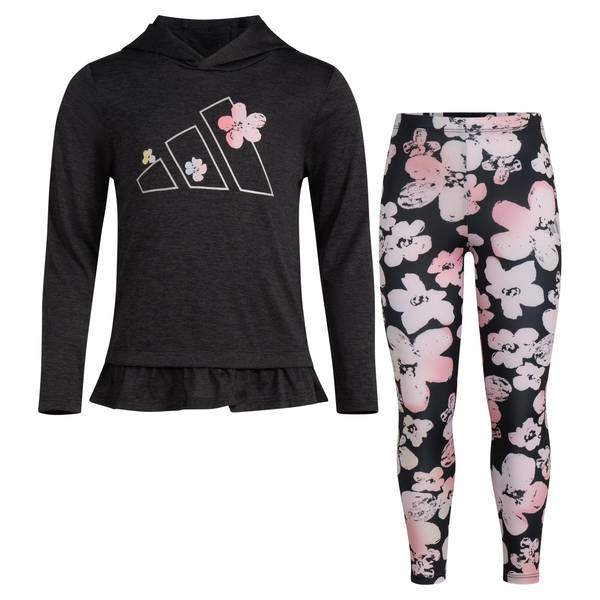 Adidas Girls Ruffle Melange Top AOP Legging Set Toddler Little Kid