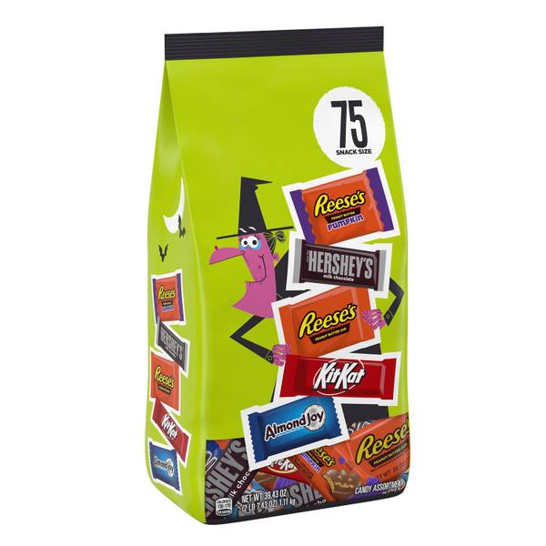 Photo of Hershey Assorted Flavored Snack Size, Halloween Candy Bulk Bag, 39.43 oz (75 Pieces)
