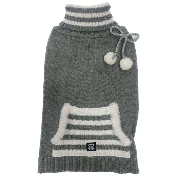 PetRageous Designs Gray Sweater w/Striped Pocket 24763S