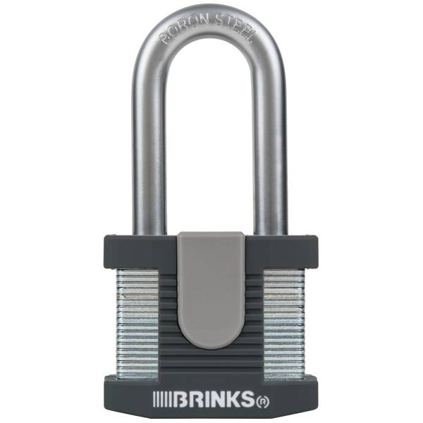 Brinks 50mm Commercial Laminated Steel Padlock – Solid Steel Body, Boron Steel Shackle, Chrome, Keyed