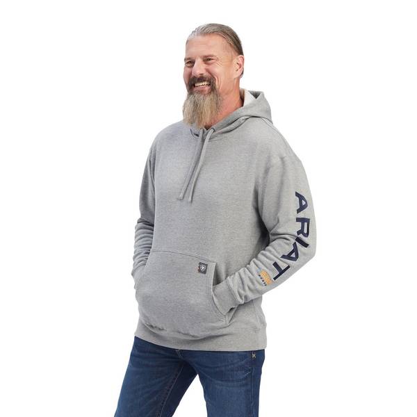 Men's Rebar Workman Graphic Hoodie in Heather Grey Deep Ultramarine Cotton/Polyester, Size: 2XL by Ariat