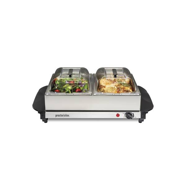 Photo of Proctor Silex Double Buffet Server, Includes 2 Removable Stainless Steel Pans with Domed Lids, 3432