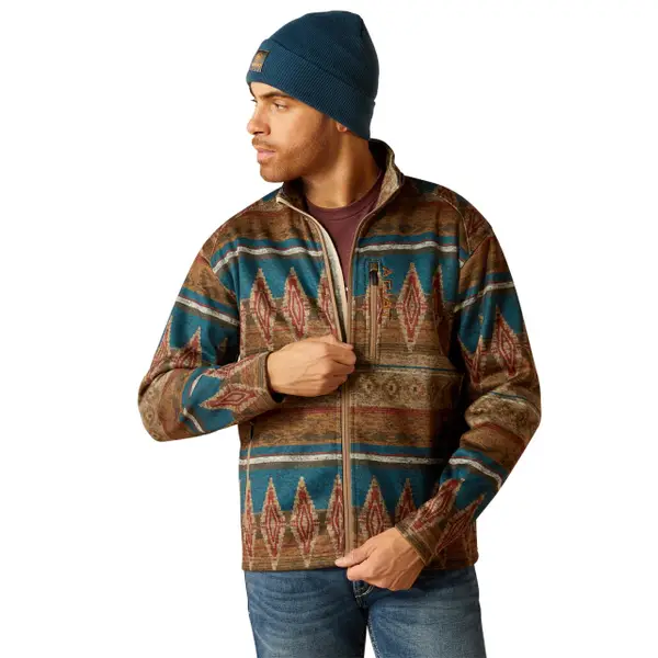 Ariat Men s Caldwell Full Zip Oxford Tan Southwest Print Sweater