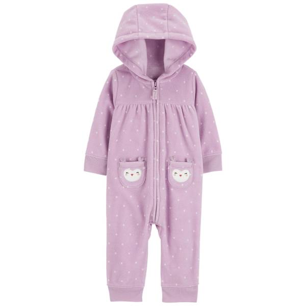 Carter s Baby Girls Owl Hooded Zip Up Fleece Jumpsuit 3M Purple