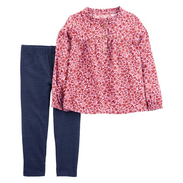 Carter's Toddler Girl's 2Piece Red Floral Babydoll Top and Pants Set