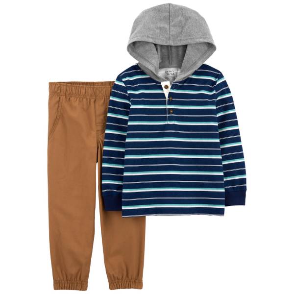 Carter's Toddler Boy's 2-Piece Striped Hooded Tee and Canvas Pant Set ...