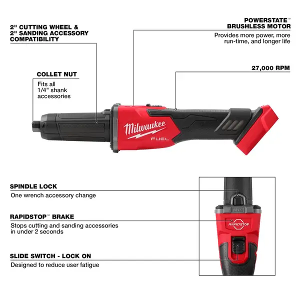 さんでぃーえす Milwaukee M18 FUEL Braking Die Grinder, Slide Switch - 2939
