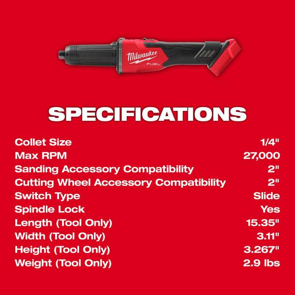 さんでぃーえす Milwaukee M18 FUEL Braking Die Grinder, Slide Switch - 2939
