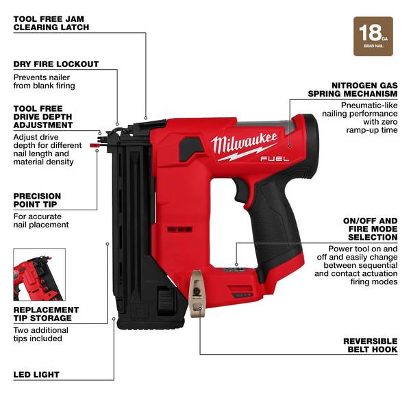 Milwaukee M12 FUEL 18 Gauge Compact Brad Nailer 2541-20