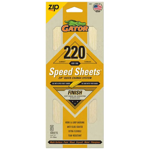 Gator 5-Pack Zip Speed Sheets Hook and Loop 220 Grit Sandpaper