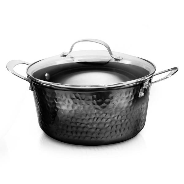 Granitestone 5.5 Quart Gotham Steel Black Hammered Stock Pot 6376