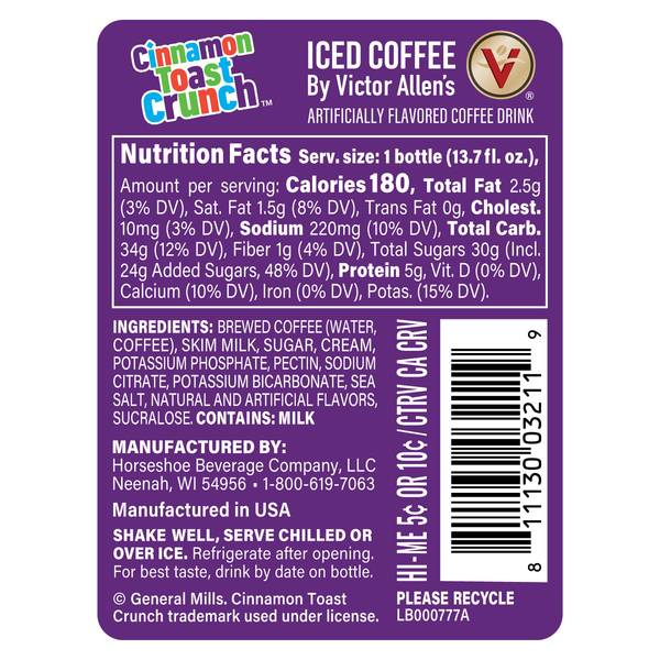 Victor Allen's Coffee 13.7oz Cinnamon Toast Crunch Iced Coffee