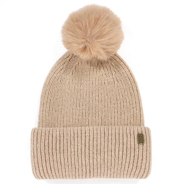 Photo of Women's Double Cuffed Faux Fur Pom Beanie