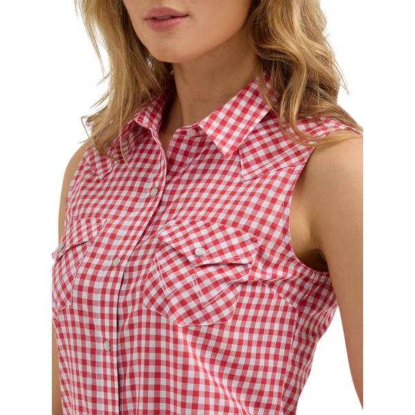 Wrangler Women's Sleeveless Snap Shirt - 112362261-Red-M