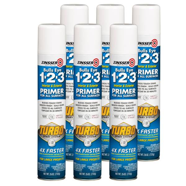 Photo of 6-Pack 26 oz Bulls Eye 1-2-3 TURBO Flat White All Purpose Spray Primer