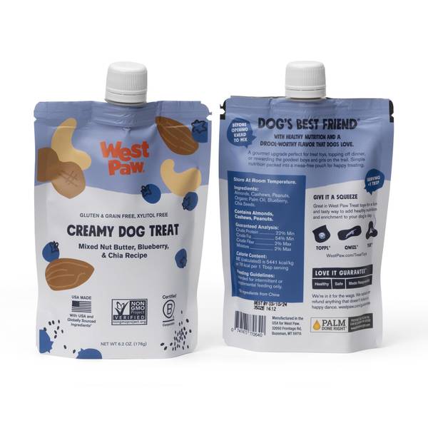 Photo of Creamy Dog Treat Nut Butter Blueberry Pouch, 6.2 oz, Mess-free