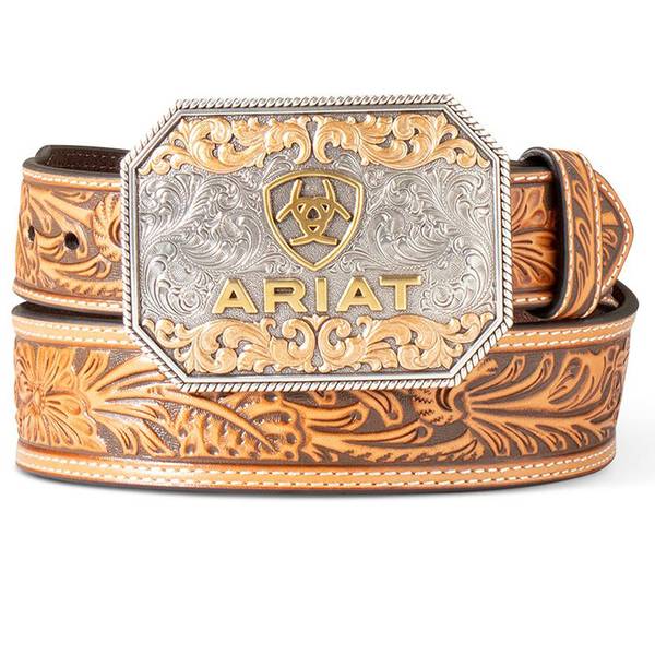 Photo of Men's Floral Embossed Belt with Logo Buckle