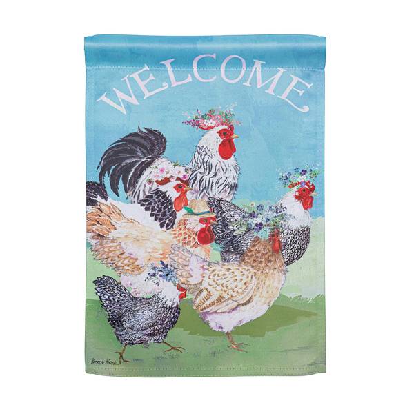 Photo of Floral Chickens Suede Garden Flag