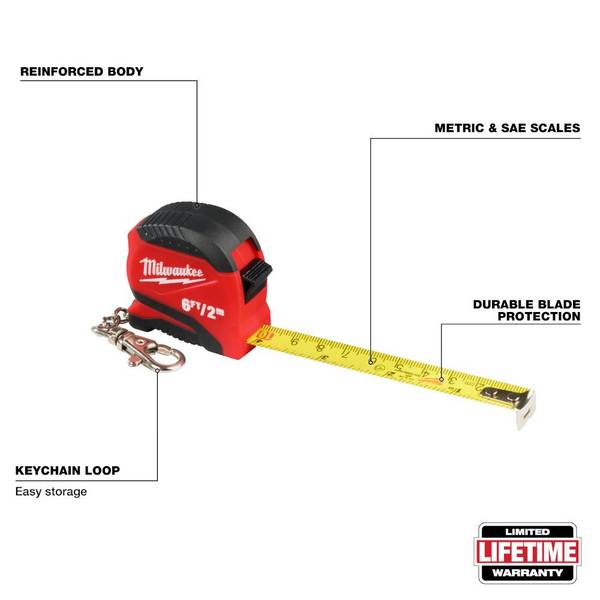 Milwaukee 6ft Keychain Tape Measure 48-22-1706 Blain's Farm
