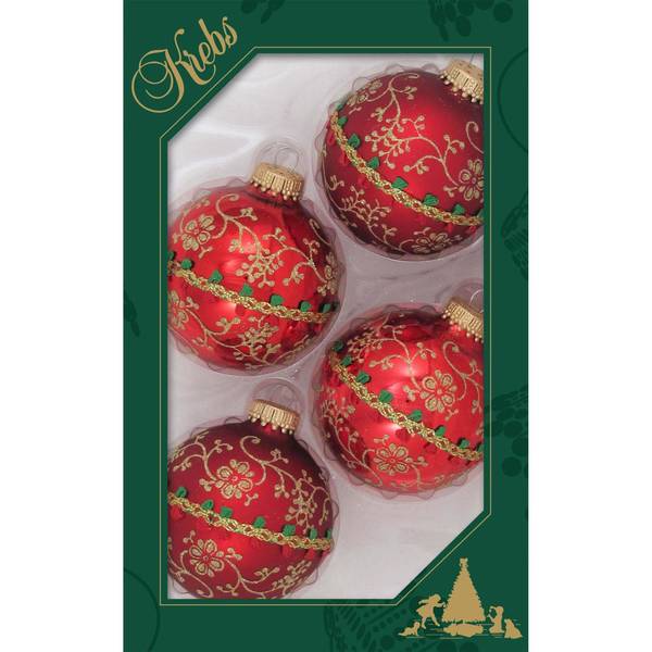 Photo of Christmas by Krebs Red Velvet 2.63 in with Gold Glitter Glass Ornament, Set of 4