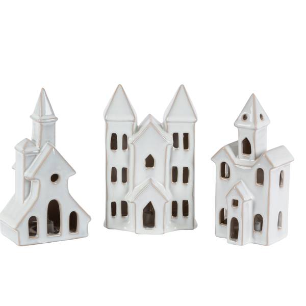 Photo of Set of 3 Battery Operated Lighted Ceramic Homes with Timer