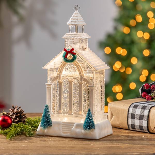 Gerson 11.4 in Lighted Church Spinning Water Globe - 2730910EC