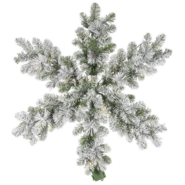 Photo of Stunning 30 Inch Flocked Needle Pine Mix Snowflake with Warm White LED Lights