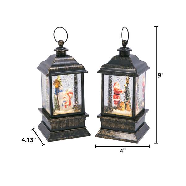 Photo of Set of 2 Battery Operated 9in Black Lantern Water Globes with Holiday Scene