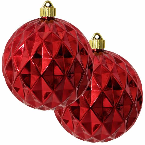Photo of Christmas by Krebs Facetted Sonic Red Shatterproof Commercial Grade 6" Christmas Ornaments Set of 2