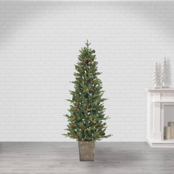 Photo of 6 ft. Pre Lit Warm White LED Potted Natural Cut Georgia Pine