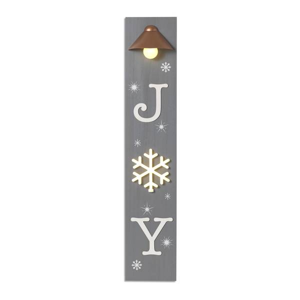 Photo of Festive 40 Inch Battery Operated Lighted Wood Joy Porch Sign with Easel and Timer