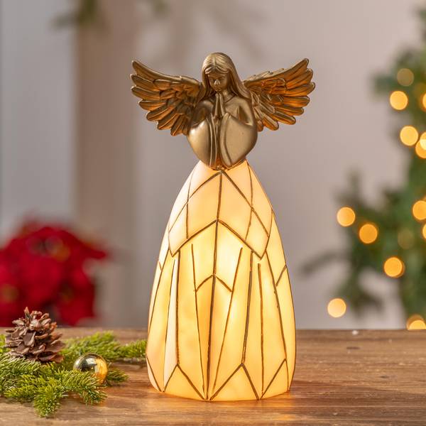 Photo of Elegant 11.5 Inch Electric Lighted Gold Angel Tree Topper with 10 Clear Lights