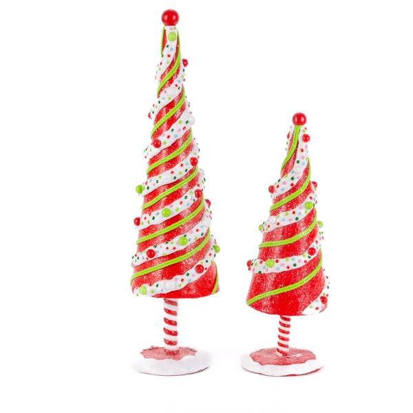 Photo of Set of 2 Clay Dough Whimsical Christmas Tabletop Candy Trees Decor