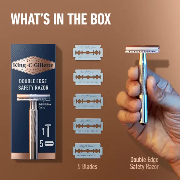 King C Gillette Double Edge Safety Razor Handle with 5 Double Edge
