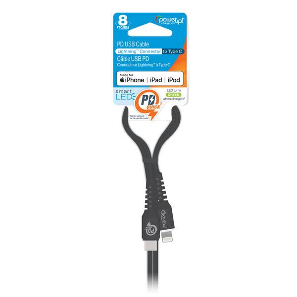 Photo of 8ft Smart LED Braided Cable Type C to MFi 8-pin, Gray