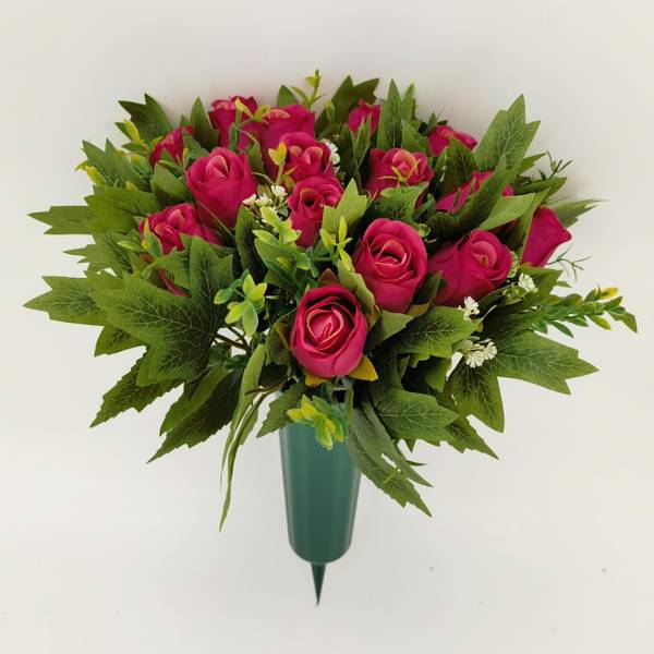 Photo of Dark Pink Rose and Leaves Bouquet In Cone Vase