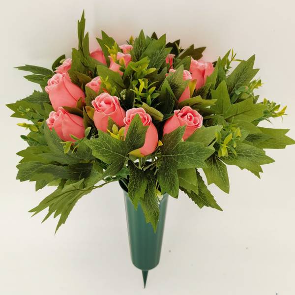 Photo of Light Pink Rose and Leaves Bouquet In Cone Vase