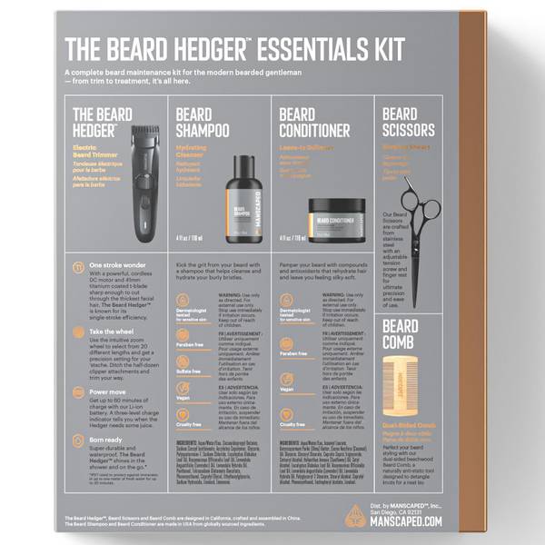 MANSCAPED The Beard Hedger Advanced Kit - Komplett-Set Für Bartpflege Mit Trimmer, Shampoo, Conditioner, Öl & Kamm