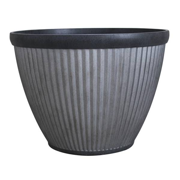 Photo of 15" Rustic Galvanized Finish Westlake Round Pleated Planter