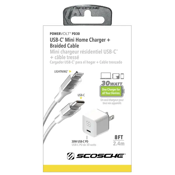 Scosche PowerVolt CPDI483-SP Caricatore Auto USB-C 18W Con Cavo Lightning A Spirale (MFi), Ricarica Rapida Power Delivery 3.0 Per IPhone E IPad