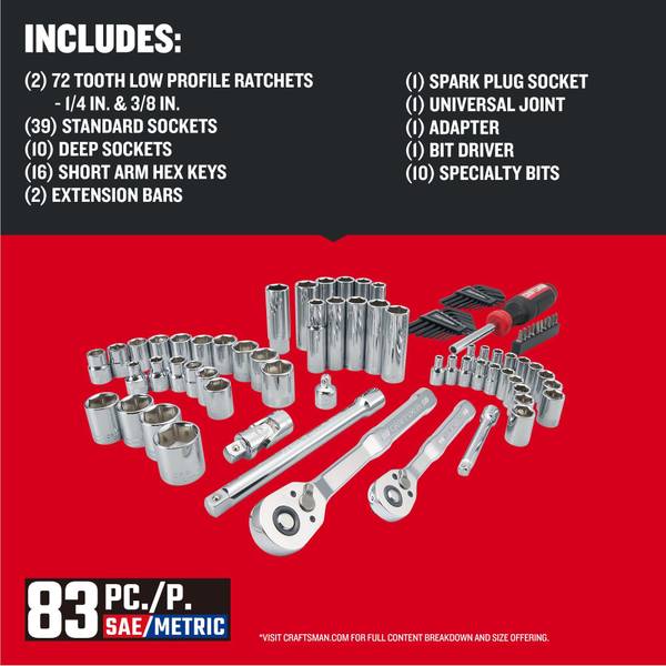 Craftsman 83-Piece Low Profile Mechanics Tool Set - CMMT12121