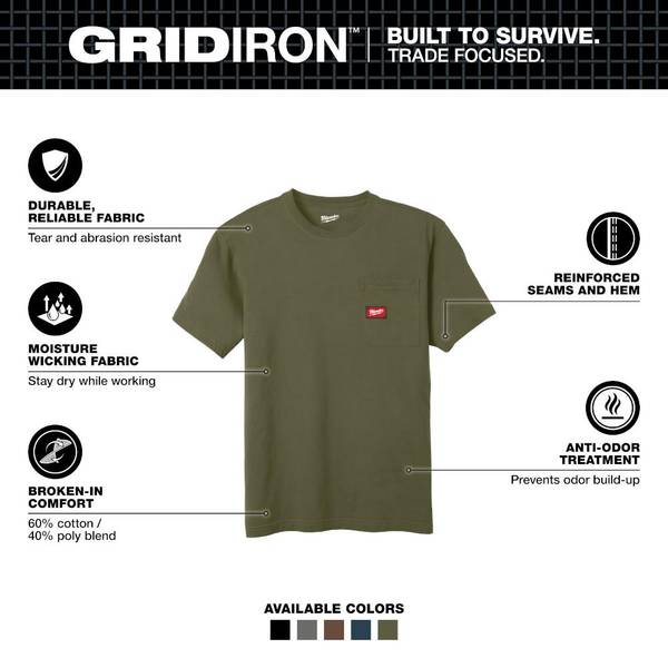 Milwaukee GRIDIRON Pocket T-Shirt - Short Sleeve - 605GN-2X