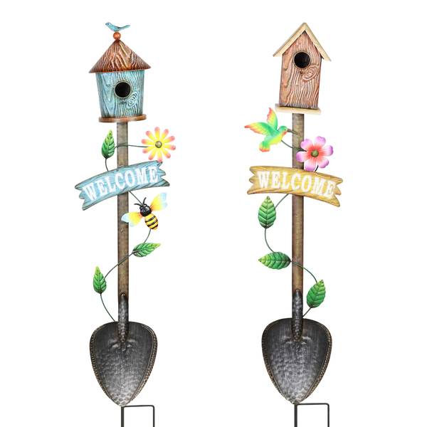 Photo of Metal Welcome Shovel Garden Stake with Bird House Assortment