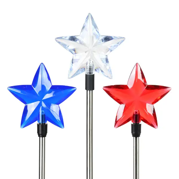 Exhart Solar Patriotic LED Star Garden Stake Assortment - 55371