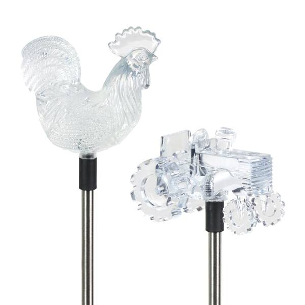 Photo of Solar Rooster and Tractor LED Garden Stake Assortment