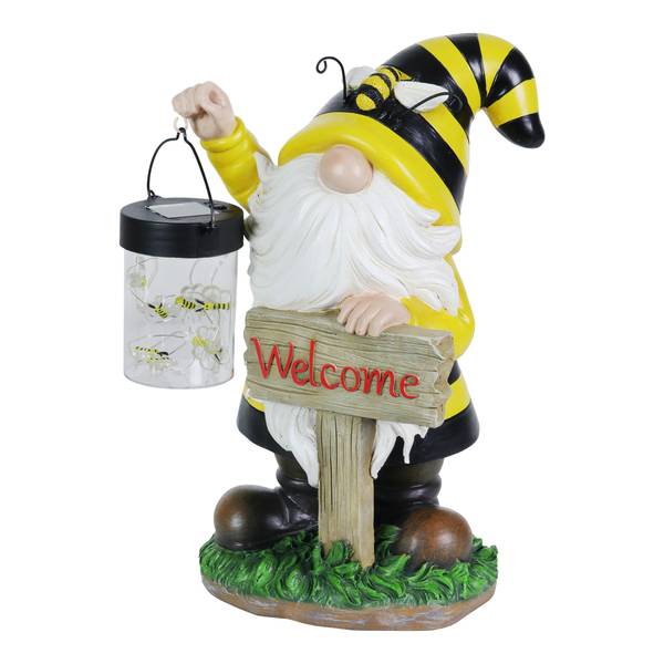 Photo of Solar Beekeeper Gnome with Jar of Fireflies Lantern Welcome