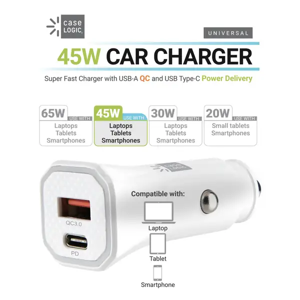 logic cigarette charger Case Logic 45W USB/Type C Car Charger - CL-PD-V4-104-WT