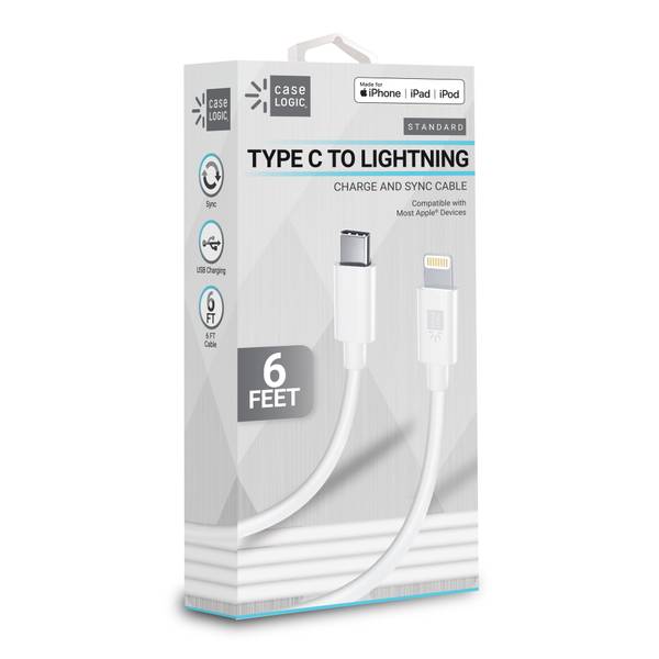 Photo of Type C to Lightning Charge and Sync Cable, White, 6'